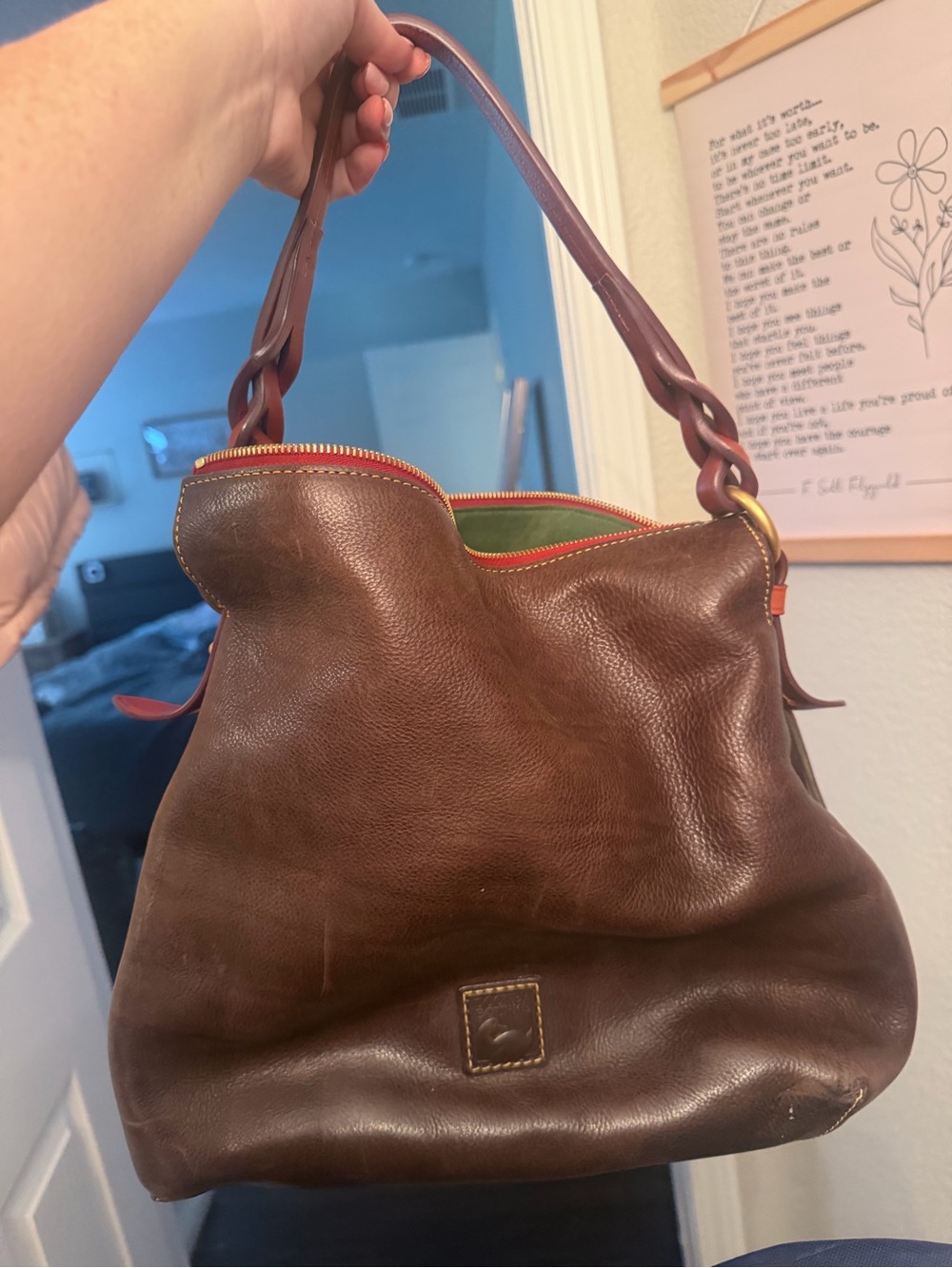 Dooney & Bourke Brown Leather Shoulder Bag with Braided Strap